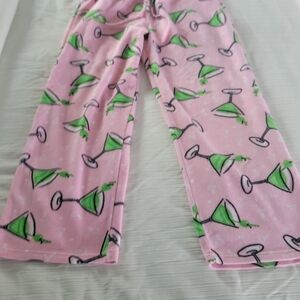 Chic Pink Pajama Pants with Green Martini Design